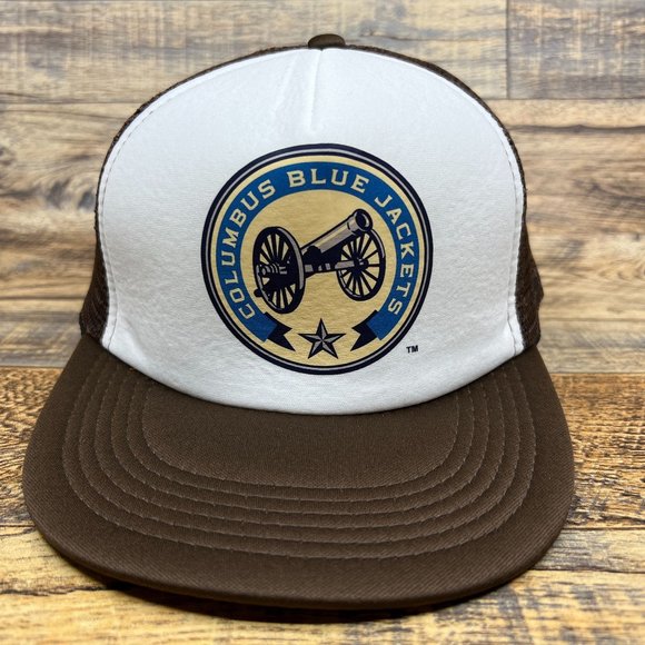 Retro Columbus Blue Jackets Mens Trucker Hat Brown Snapback NHL Hockey Cap - Picture 2 of 7